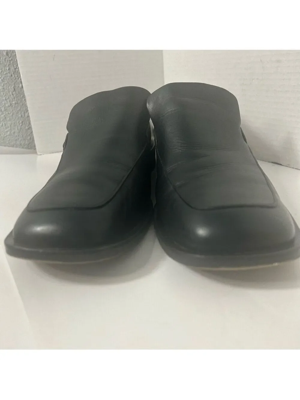 Authentic GUCCI Men’s Leather Loafers Black Luxury Silver Logo 10.5E/44.5